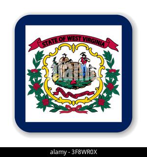 West Virginia state rounded square flag. Part of The United States of America. Clean design for print, web, or educational use. Vector illustration with dropped shadow on white background. Stock Vector