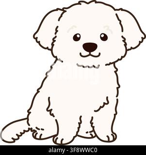 Outlined simple and adorable white Maltese dog sitting illustration Stock Vector