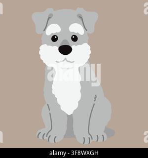 Simple and cute illustration of Miniature Schnauzer sitting in front view flat colored Stock Vector