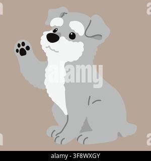 Simple and cute illustration of Miniature Schnauzer sitting and waving flat colored Stock Vector