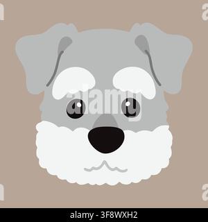 Simple and cute illustration of Miniature Schnauzer head flat colored Stock Vector