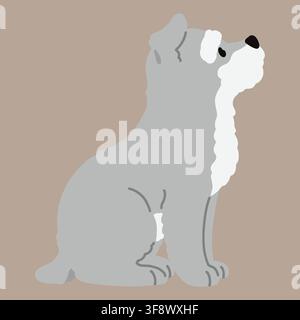 Simple and cute illustration of Miniature Schnauzer sitting in side view flat colored Stock Vector