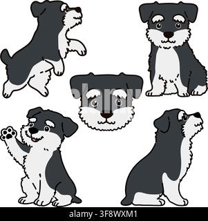 Set of outlined Miniature Schnauzer illustrations Stock Vector
