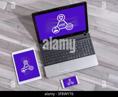 Hse concept shown on different information technology devices Stock Photo