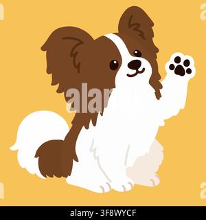 Flat colored brown and white Papillon sitting and waving hand Stock Vector
