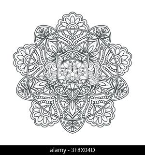 Mandala with symmetrical ornament, sketch. Vector illustration. A pattern of petals, swirls, and geometric elements. For anti‑stress coloring books Stock Vector