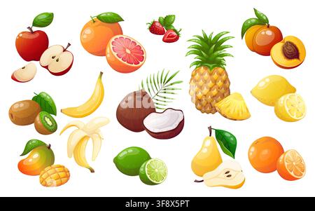 Vector set of tropical fresh fruits Stock Vector