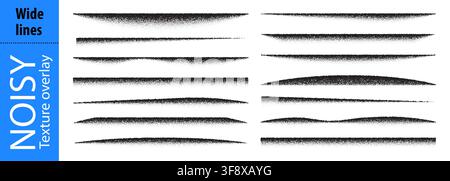 Grainy noisy edge and brush spray effect, abstract gradient divider. Dotted sand paint with shadow pattern texture, black vector thread. Airbrush Stock Vector