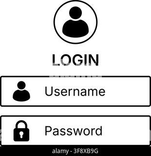 Login Form with Username and Password Fields, User Profile and Lock Icons, Secure Account Access, Authentication, Authorization, Privacy and Website I Stock Vector