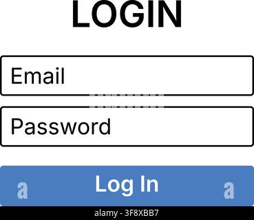 Login Form with Email and Password Fields and Blue Sign In Button, User Authentication, Secure Account Access, Website Authorization, Privacy and Inte Stock Vector