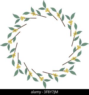 Delicate osmanthus branch wreath frame for Mid Autumn Festival with an elegant botanical style. Isolated Vector illustration Greeting cards, invitations, packaging, posters and seasonal branding, tag Stock Vector
