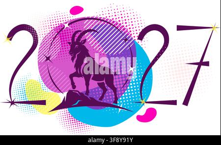 2027 Happy New Year Year Of The Goat. Hand drawn. Not AI, vector illustration. Stock Vector