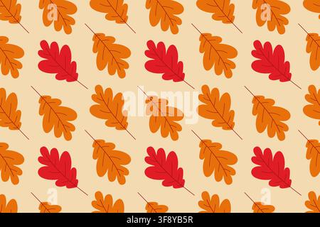 Dynamic composition of falling autumn oak leaves in seamless pattern. Flat vector illustration for seasonal decor, wallpapers Stock Vector