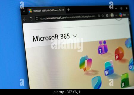 CARROLLTON, TX, USA - AUGUST 01, 2026: A computer screen displaying the Microsoft 365 website with app icons visible. Microsoft 365 is a suite of prod Stock Photo