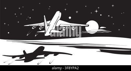 Passenger airpalne in the sky over the clouds – vector illustration Stock Vector