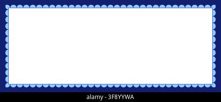 Light blue scalloped lace border frames a horizontal rectangle as bold modern trim on navy background vector illustration for invitations, greeting cards, labels and stationery projects. Stock Vector