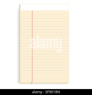 ivory junior legal pad features gray ruling double red margin blank header and edge shadow. Suitable for office writing school notes printable forms stationery layouts organization Stock Vector