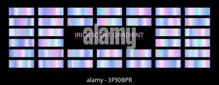 Iridescent gradient swatches. Rainbow metallic palette with holographic colors. Vector illustration Stock Vector