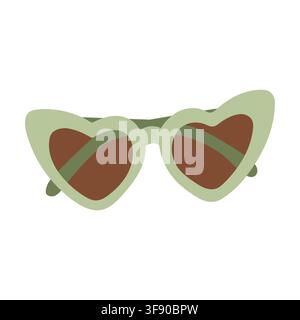 Sage green cat eye heart sunglasses vector illustration. Retro summer beach fashion eyewear isolated on white background Stock Vector