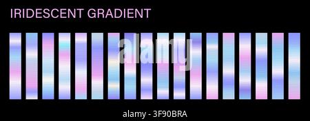 Iridescent gradient swatches. Foil Palette and holo satin. Premium design palette on dark background. Vector foil texture set Stock Vector