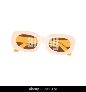 Cream beige thick frame rectangle sunglasses vector illustration. Vintage summer fashion eyewear isolated on white background Stock Vector