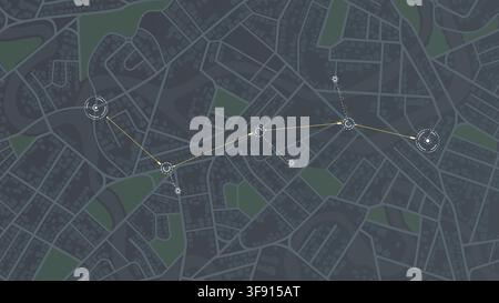 Dark urban top view on city map plan with data points. Vector illustration. Stock Vector
