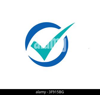 Professional Teal Blue Check Mark Circle Logo Vector Design Concept Stock Vector