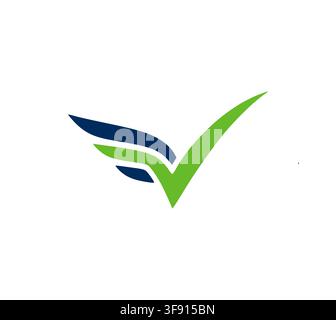 Modern Green Winged Check Mark Logo Design Vector Icon Concept Stock Vector