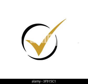 Professional Gold Check Mark Circle Swoosh Logo Vector Design Icon Stock Vector