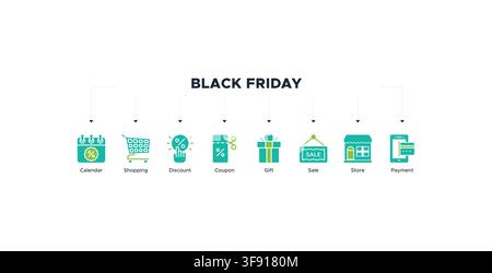 Black friday banner web icon vector illustration concept with icon of calendar, shopping, discount, coupon, gift, sale, store, payment Stock Vector