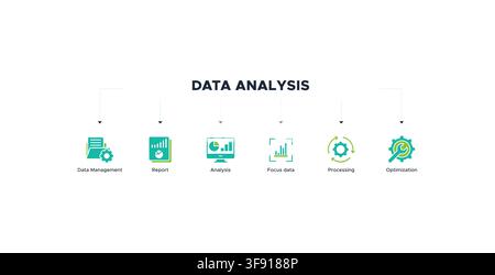 Data analysis banner web icon vector illustration concept with icon of data management, report, analysis, focus data, processing, optimization Stock Vector