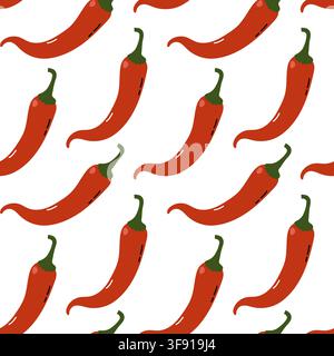 Red Chili Pepper Seamless Pattern for Food and Kitchen Design Stock Vector