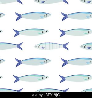 Cute Blue Sardines and Anchovies Seamless Fish Pattern Stock Vector