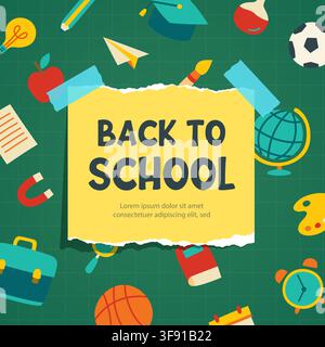 Back to school banner template with chalkboard and education elements. Stock Vector