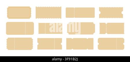 Vintage blank ticket mockup set for events, invitations, cinema, and festival. Stock Vector