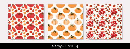 Fresh Tomato and Canning Jar Seamless Pattern Collection Stock Vector