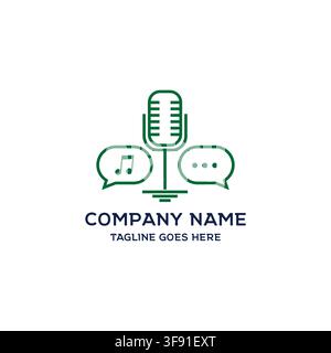 Podcast Broadcast Microphone Green Line Logo Concept Icon For Talk Show Communication Identity Stock Vector