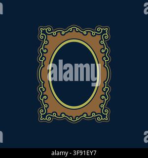 Oval Antique Mirror Frame Rococo Carving Plaque For Photography Gallery Museum Exhibition Poster Layout Stock Vector