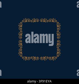 Square Golden Baroque Vignette Classic Damask Border For Luxury Wedding Invitation Packaging Label Graphic Stock Vector