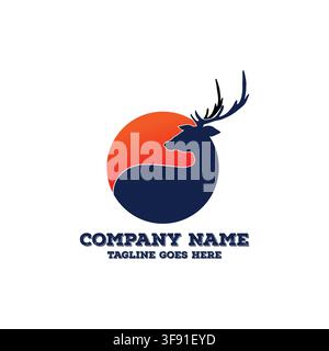 Deer Sunset Circle Silhouette Logo Template Vector Design For Corporate Identity Creative Branding Elements Stock Vector