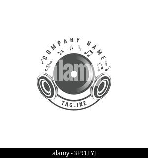 Vinyl Record Headphone Musical Note Sound Emblem Sign For Audio Studio Entertainment Business Promotion Stock Vector
