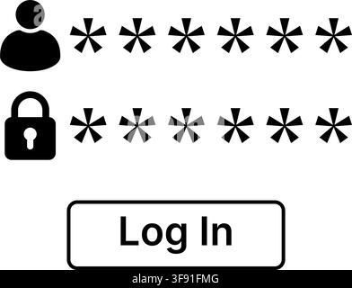 Login Interface with User Profile, Password Symbols, Lock Icon and Log In Button, Secure Account Access, Authentication, Authorization, Privacy and Us Stock Vector