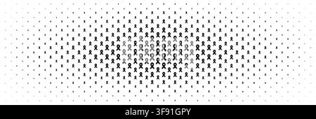 horizontal halftone of mourning black ribbon spread from center on white. Stock Vector