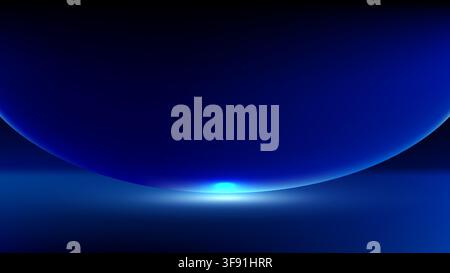 Abstract blue background with glowing 3d sphere and neon light flare on dark futuristic tech surface for modern digital banner presenting technology c Stock Vector