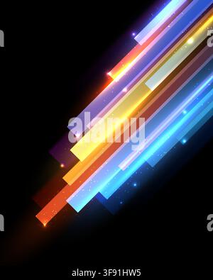 futuristic abstract background featuring glowing neon diagonal beams with bright sparkles on backdrop canvas for modern digital media projects and eve Stock Vector