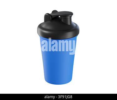 3D Blue Shaker Bottle isolated. With secure lid for protein shakes, smoothies, and supplements, ideal for gym workouts, fitness, and daily hydration. Stock Photo