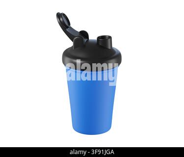 3D Blue Shaker Bottle isolated. With secure lid for protein shakes, smoothies, and supplements, ideal for gym workouts, fitness, and daily hydration. Stock Photo