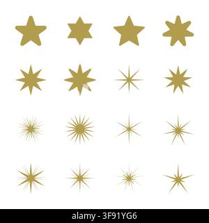 Gold star and sunburst icon set on white background Vector Illustration Stock Vector