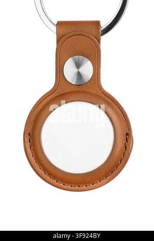 Magnetic key on a key ring closeup isolated over white Stock Photo