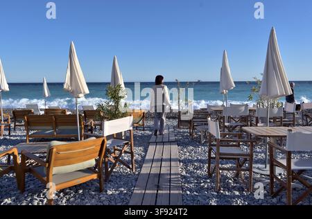 Beach on the Promenade des Anglais, Nice, Côte d'Azur, Southern France Stock Photo